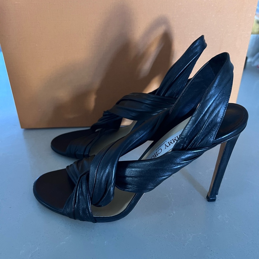 Jimmy Choo Black leather Twist strap heels size 40